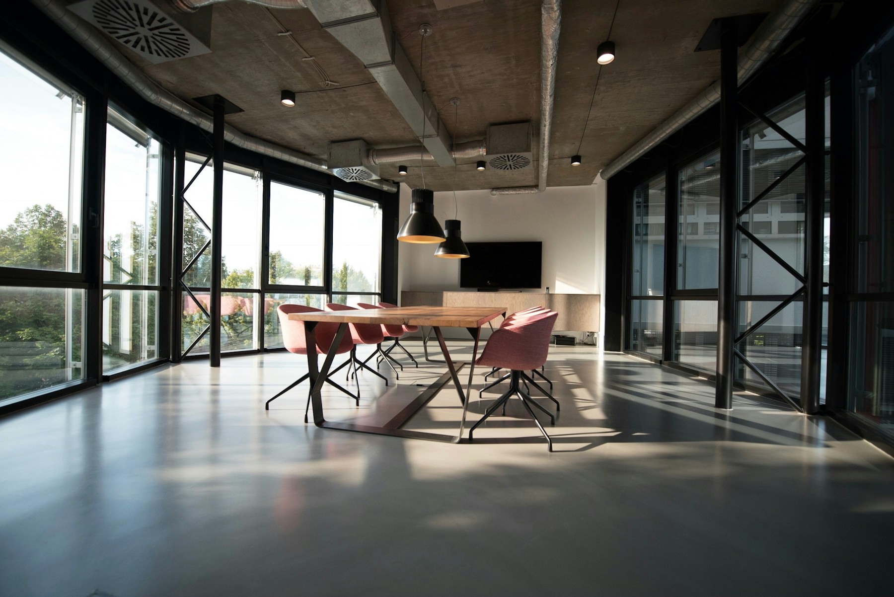 Design studio workspace with desks and daylight